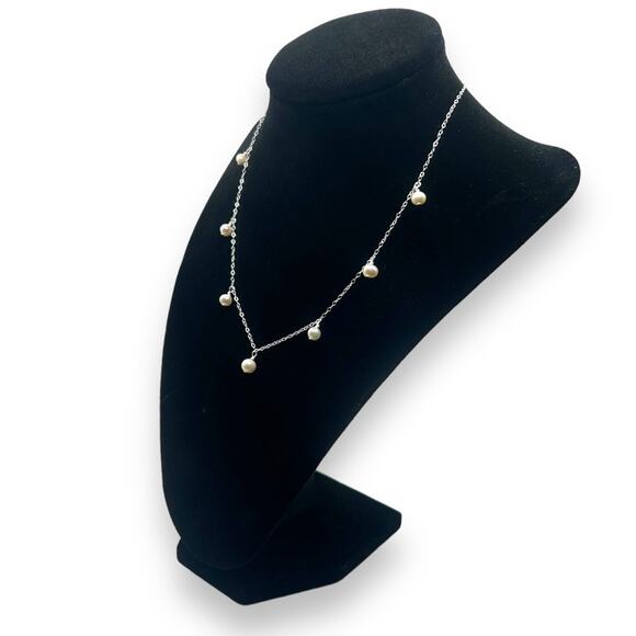 NWT Macy's Cultured Freshwater White Pearl Dangle Necklace Sterling silver NEW - Picture 5 of 10